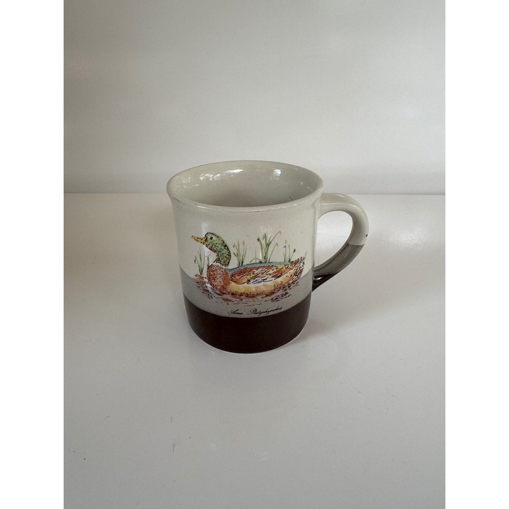 Vintage Mallard Duck Stoneware Coffee Mug Brown Grey Cream Cabin Cottage Farm